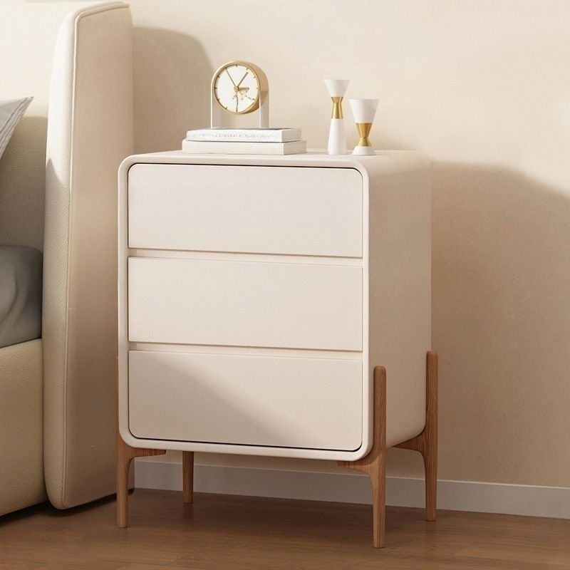 3 Drawers Modern Wood Nightstand With Drawer Storage with Leg, Off-White, 16"L x 16"W x 20"H