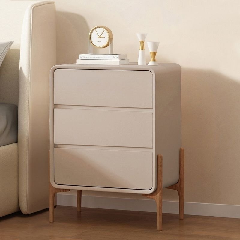 3 Drawers Organic Modern Wood Nightstand With Drawer Storage with Leg, Light Apricot, 16"L x 16"W x 20"H