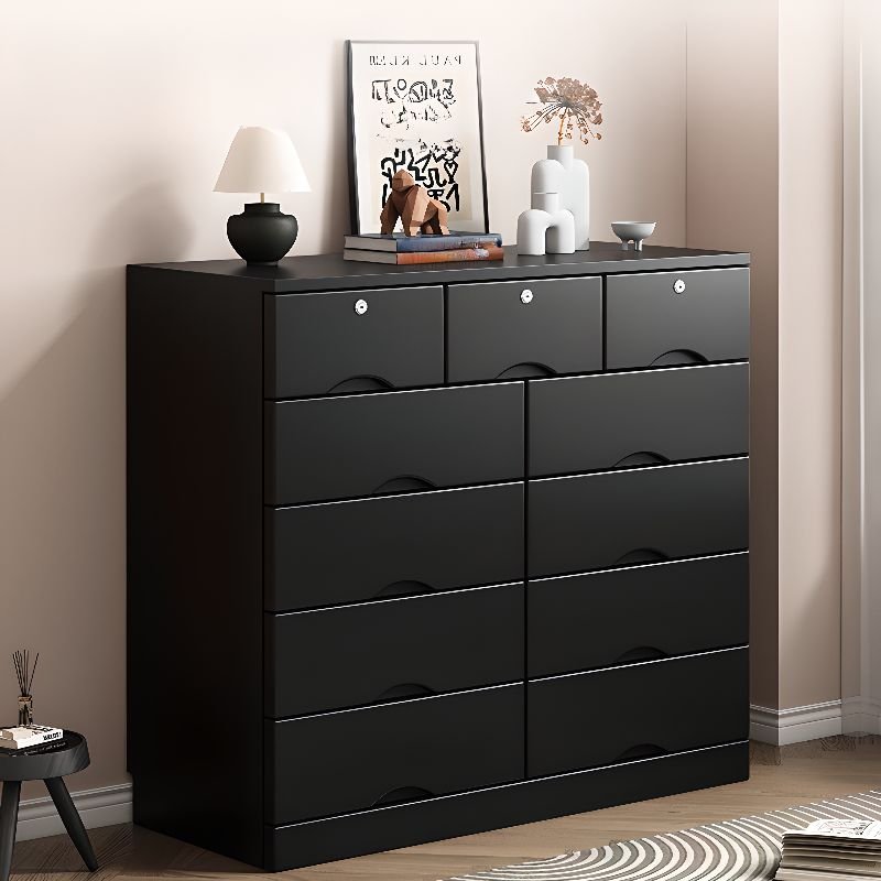 11 Drawers Trendy Midnight Black Console Dresser for Sleeping Quarters, 47"L x 18"W x 41"H