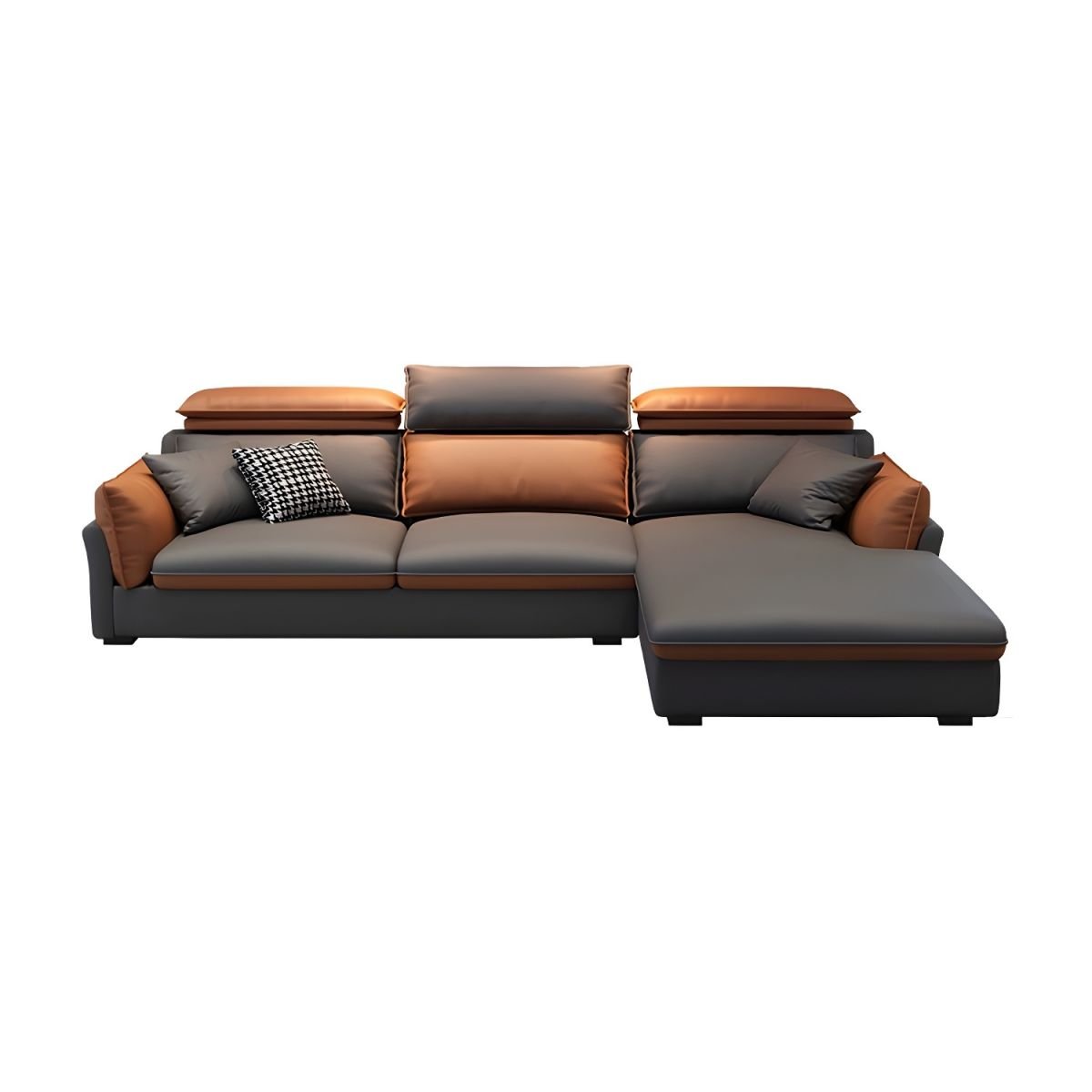 Contemporary Pillow Top Arm Sectional Sofa in Gray and Orange with Adjustable Back - 98"L x 71"W x 31"H Tech Cloth