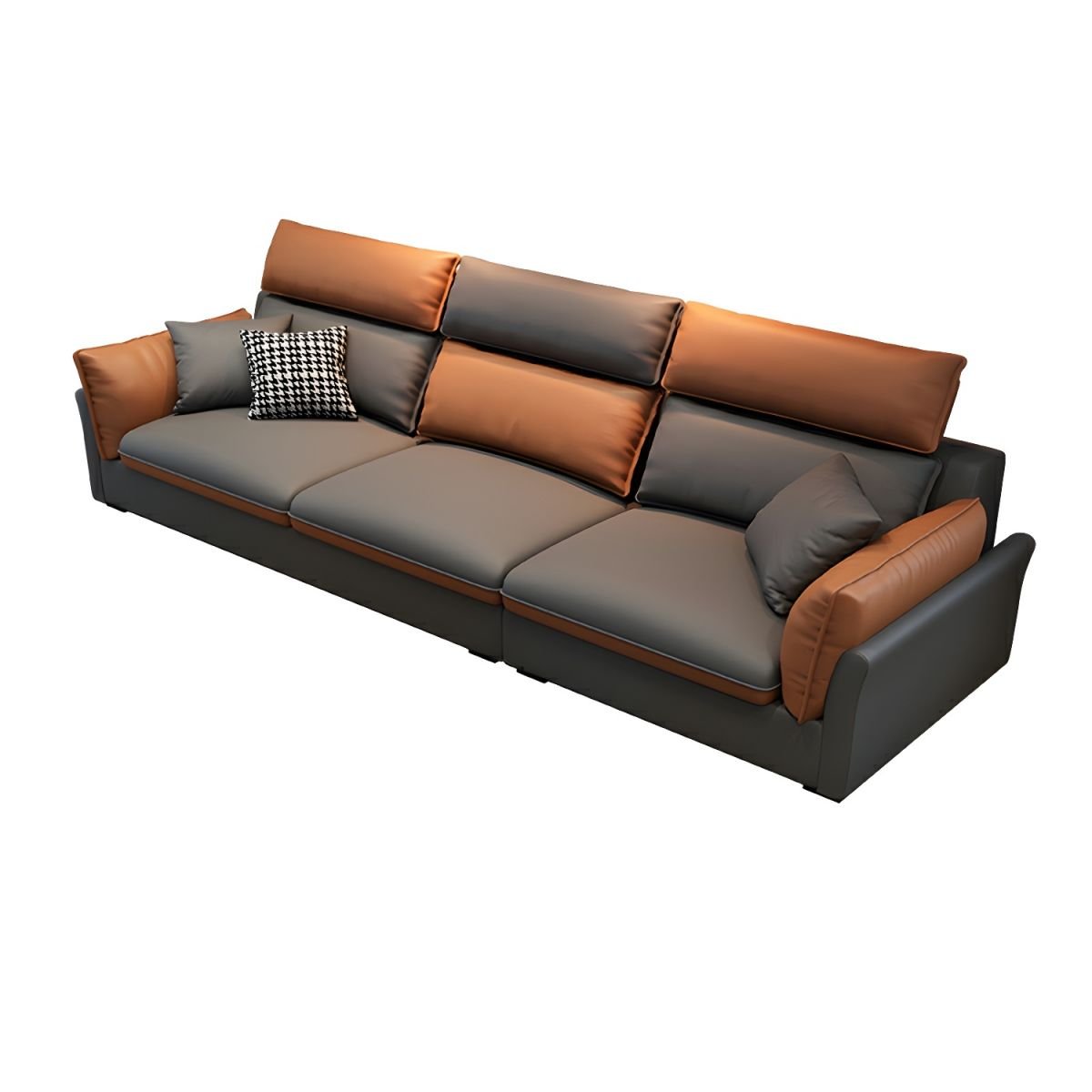 Contemporary Pillow Top Arm Sectional Sofa in Gray and Orange with Adjustable Back - 98.4"L x 35.4"W x 31.5"H Tech Cloth