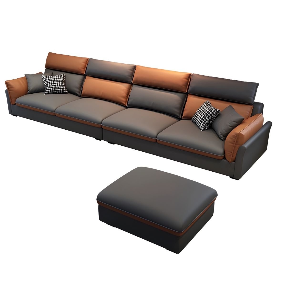 Contemporary Pillow Top Arm Sectional Sofa in Gray and Orange with Adjustable Back - 126"L x 35"W x 31"H+35"L x 24"W x 16"H Tech Cloth