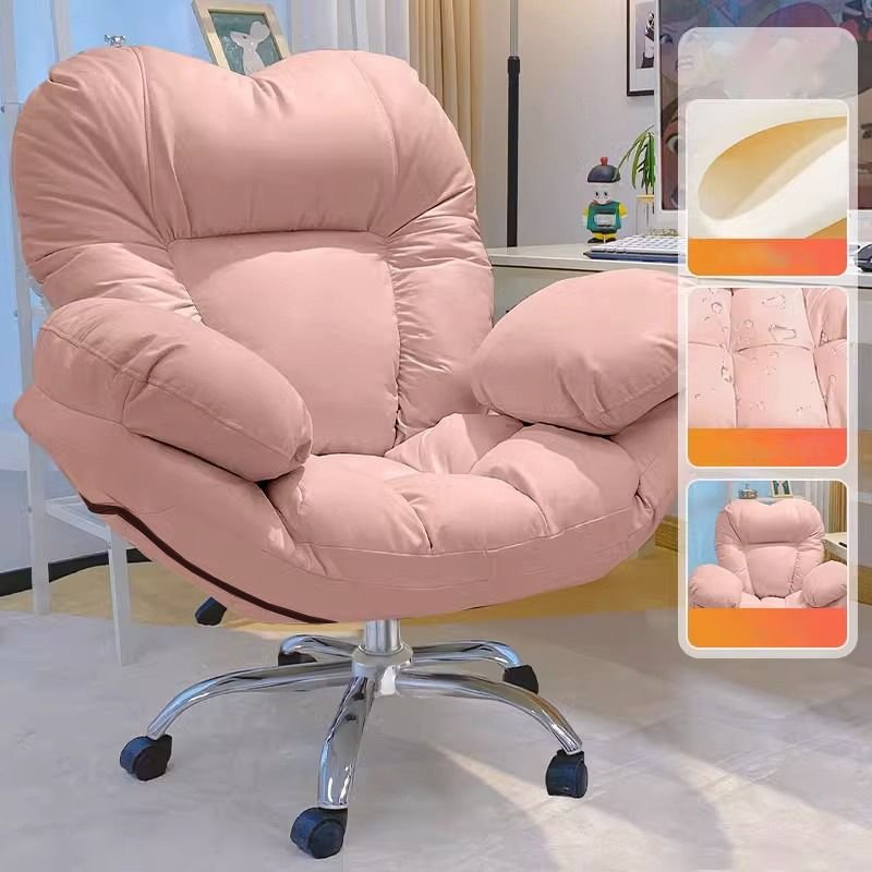 Minimalist Leather Studio Chairs in Pink with Arms, Rollers and Adjustable Back Angle, Without Footrest, Pink