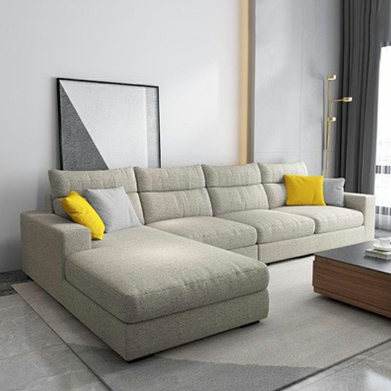 Khaki L-Shape Left Hand Facing Sofa Chaise for Living Room, Fine Linen, Beige