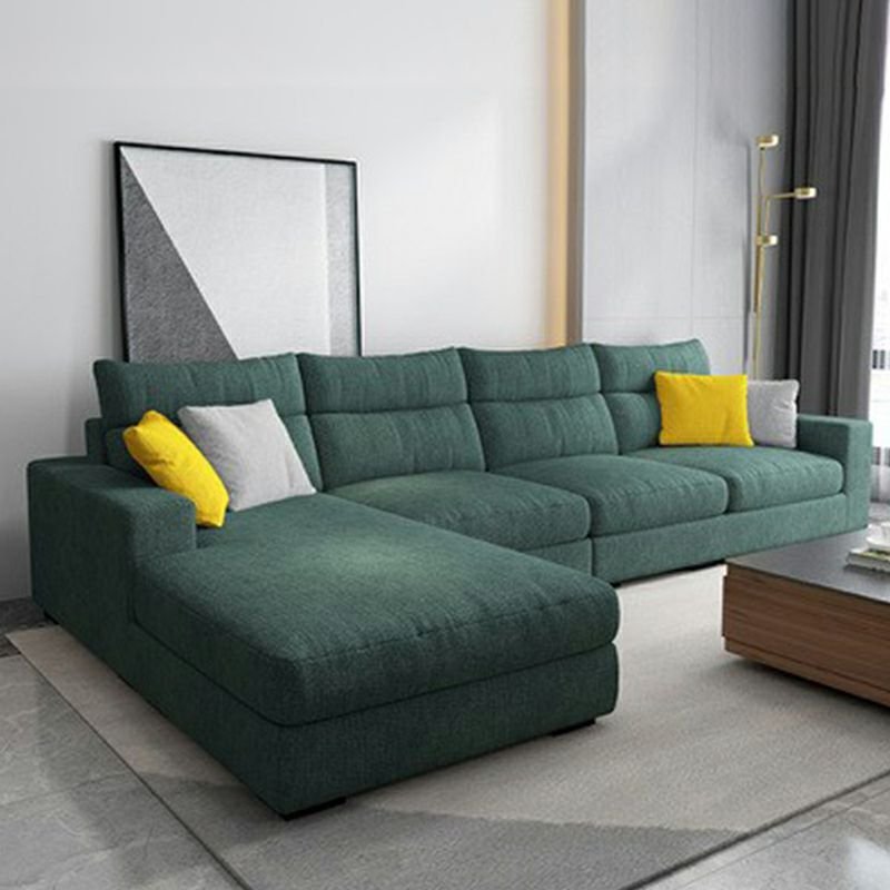 Green L-Shape Left Sofa Recliner for Living Space, Fine Linen, Blackish Green