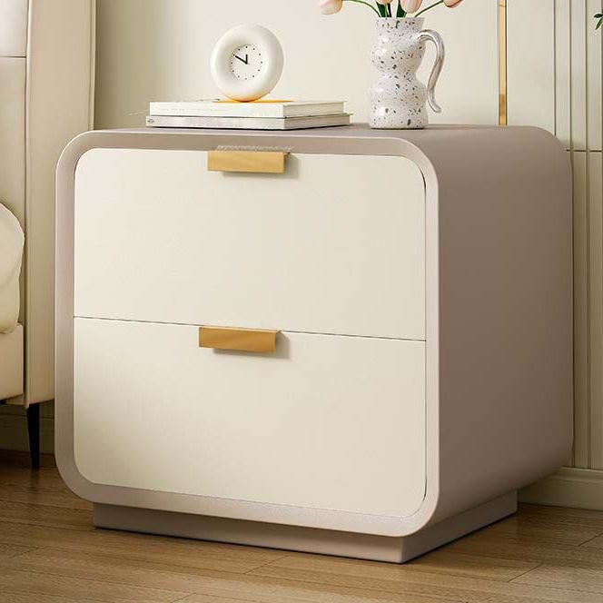 Trendy Pu Top Nightstand With Drawer Storage with 2 Drawers , Light Coffee/ White, Solid Wood, 16"L x 16"W x 20"H