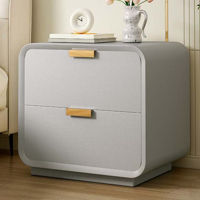 Trendy Pu Top Drawer Storage Bedside Table with 2 Drawers , Light Gray, Solid Wood, 16"L x 16"W x 20"H