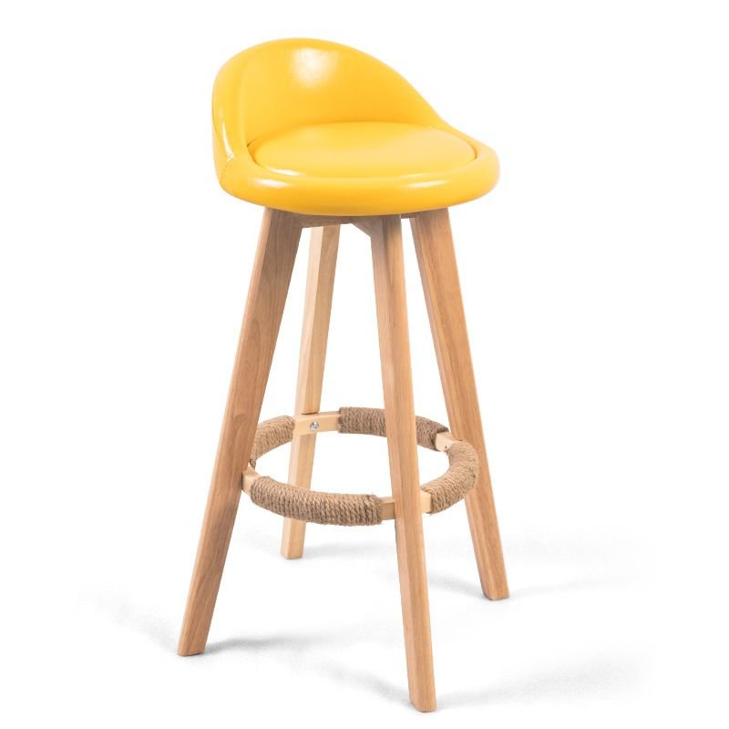 Butter Color Modern Round Hideskin Pub Stool with Rotatable Underneath Counter and Rear, Yellow, Bar Stool(24.8"H)