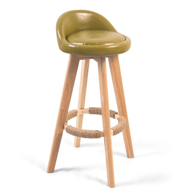 Olive Green Modern Round Hideskin Pub Stool with Rotatable Underneath Counter and Rear, Grass Green, Bar Stool(32.7"H)