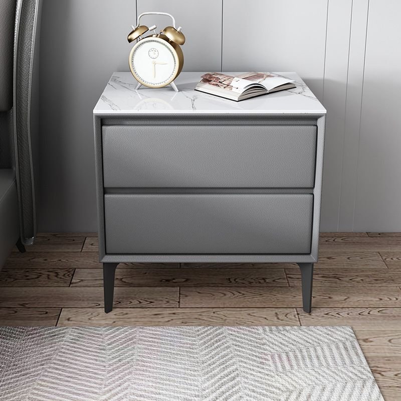 2 Drawers Modern Simple Style Sintered Stone Nightstand With Drawer Storage with Leg, Light Gray, 20"L x 16"W x 20"H