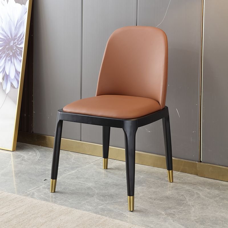 Bordered Steady Armless Chair for Restaurant in a Modern Style, Dark Coffee, Black/ Gold, Armless