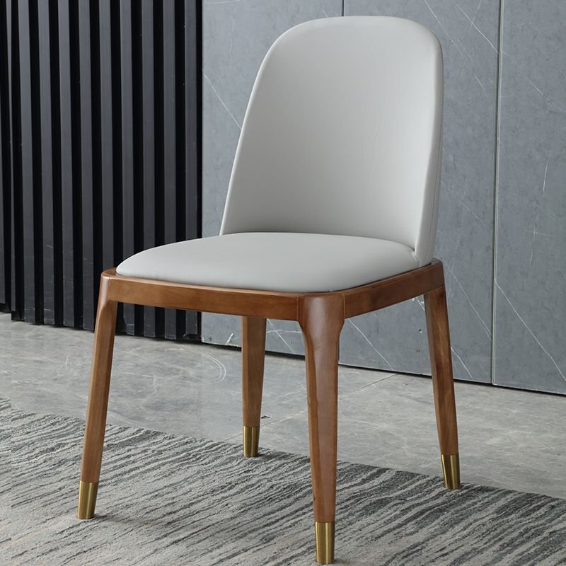 Bordered Firm Armless Chair for Restaurant in a Modern Style, Light Gray, Walnut/ Gold, Armless