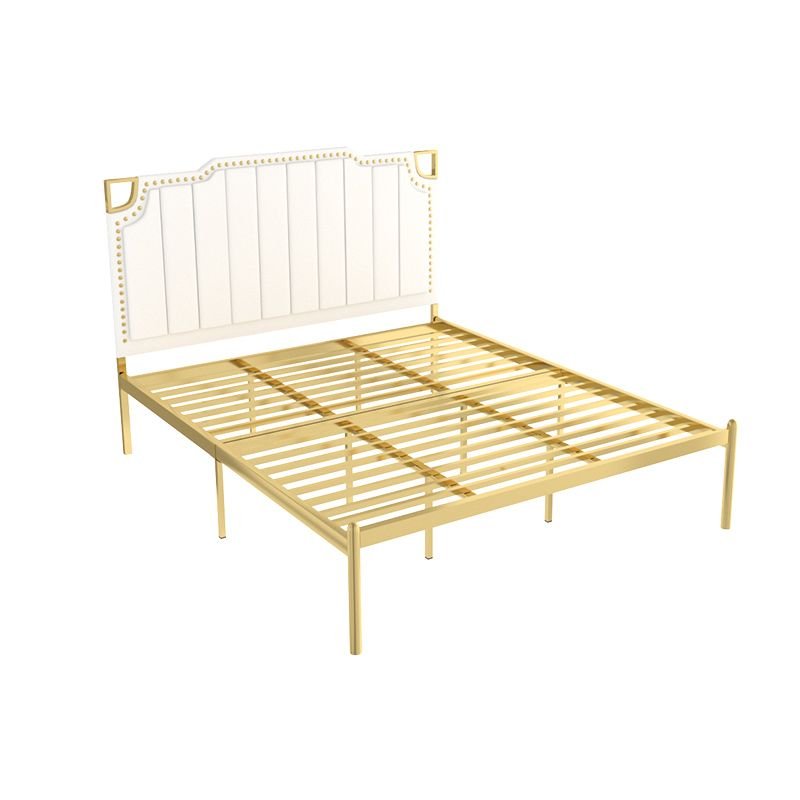 Alloy Pallet Bed Frame with Panel Headboard Bedroom, Easy Assembly, 47"W x 75"L, White-Gold