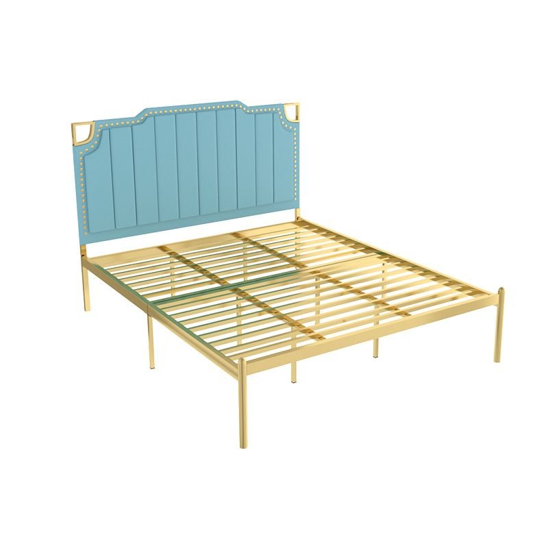 Alloy Pallet Bed Frame with Panel Headboard Bedroom, Easy Assembly, 47"W x 79"L, Blue/ Gold