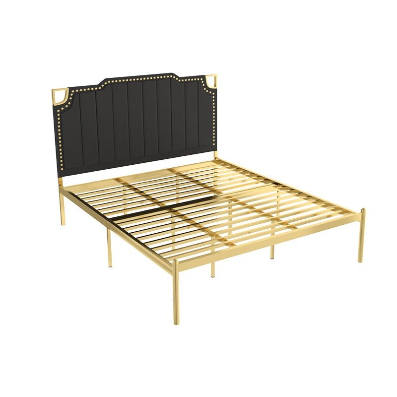 Alloy Panel Bed with Panel Headboard Living Room, Tool-Free Assembly, 47"W x 79"L, Black-Gold