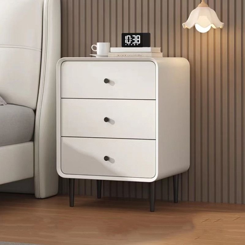 Trendy White Pu Leather Nightstand With Drawer Storage 3 Tiers, 15.7"L x 15.7"W x 23.6"H
