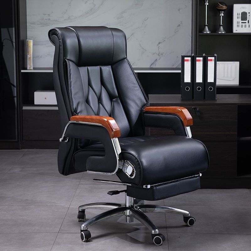 Ergonomic Hideskin Executive Chair in Midnight Black with Back, Armrest and Foot Support, Tilt Available and Caster Wheels, Black, PU (Polyurethane)