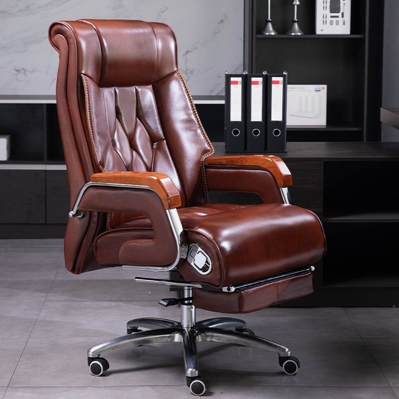 Ergonomic Leather Executive Chair in Espresso Finish with Back and Tilt Available, Brown, Cow Leather, With Footrest