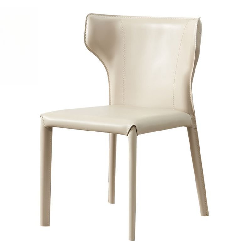 Bordered Steady Armless Chair for Restaurant with Ivory Legs, Wing Chair, Beige