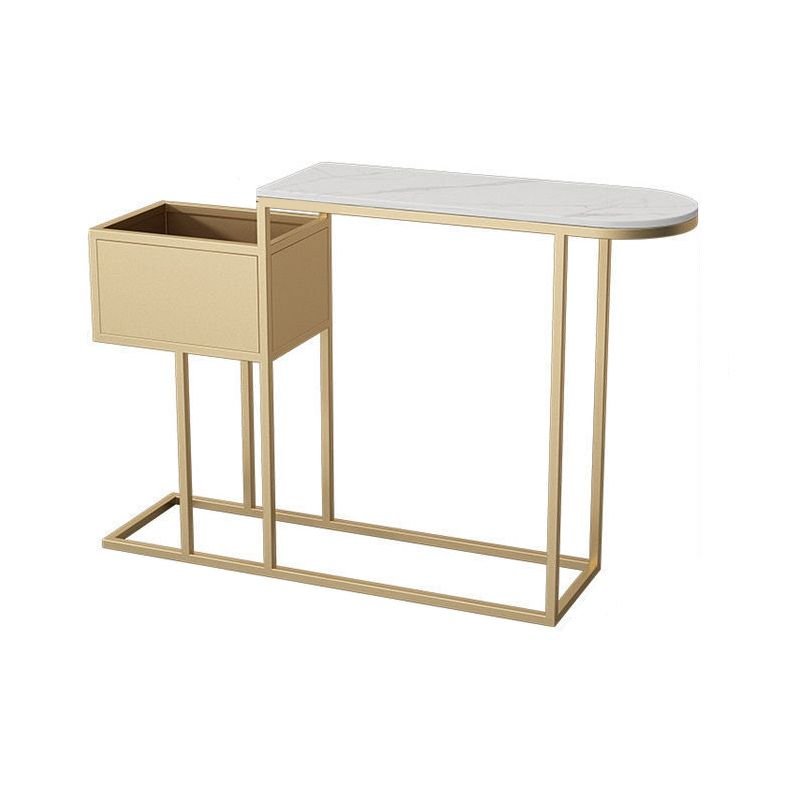 1 Piece Set Faux Marble Asymmetrical Standing Console Desk, 47"L x 12"W x 31"H, Gold