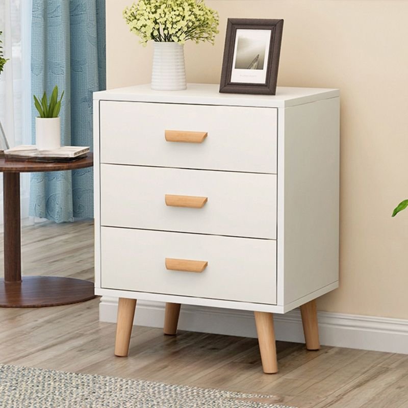 3 Drawers Modern Simple Style Light-Toned Wood Hardwood Vertical Bachelor Chest for Master Bedroom, White, Square