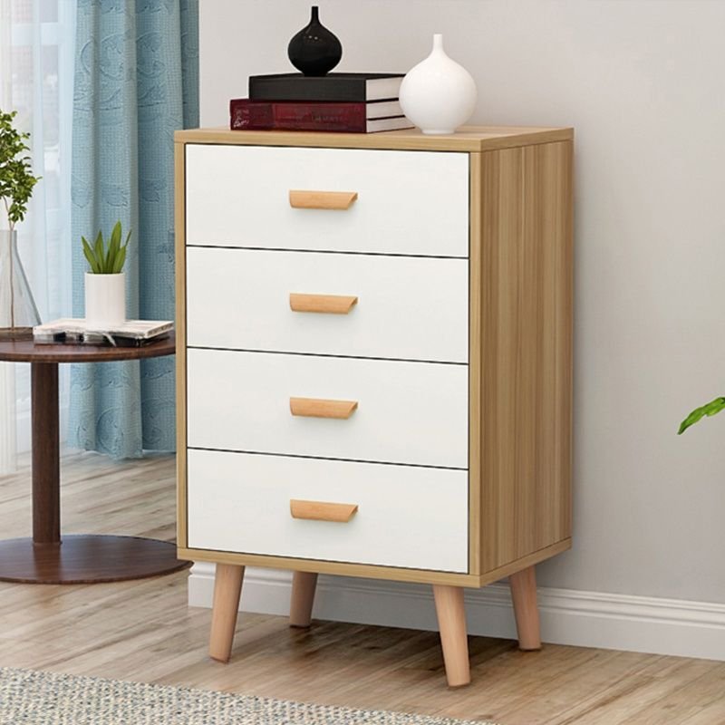 4 Drawers Modish White Wood Reclaimed Wood Vertical Lingerie Chest for Master Bedroom, Natural Wood/ White, Square