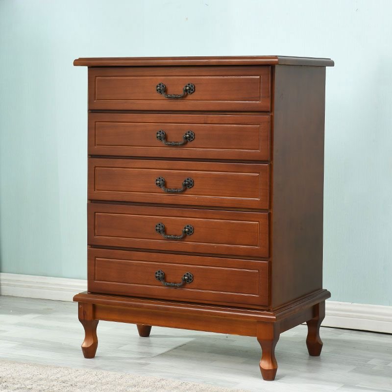 Victorian Raw Wood Vertical Semainier with 5 Drawers Sleeping Room, Coffee, 24.8"L x 15.7"W x 33.9"H