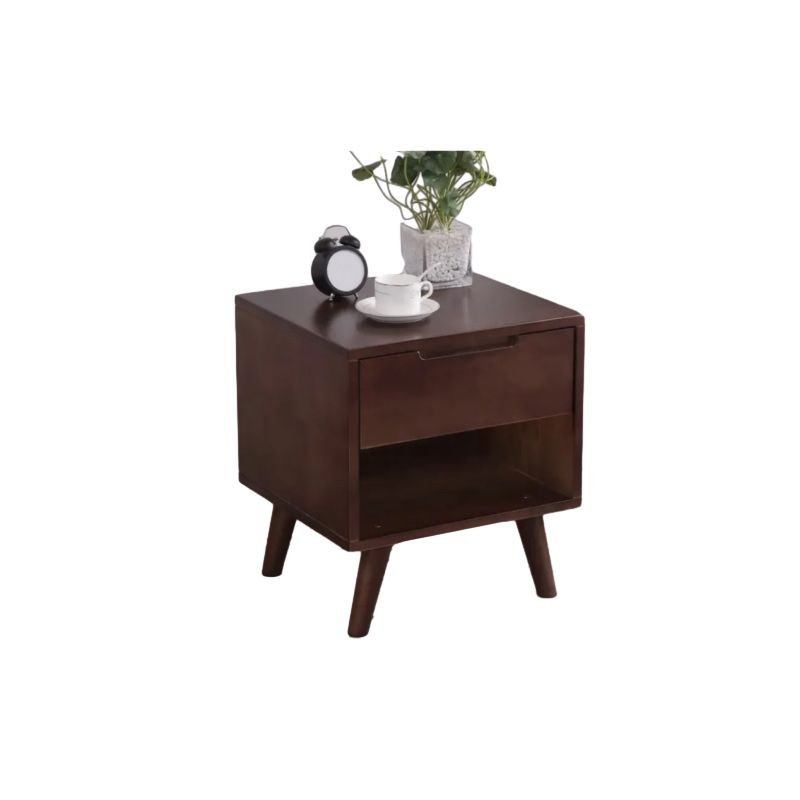 Victorian Solid Wood Open Nightstand with 1 Drawer, Tilted Leg, Nut-Brown, 18"L x 16"W x 20"H