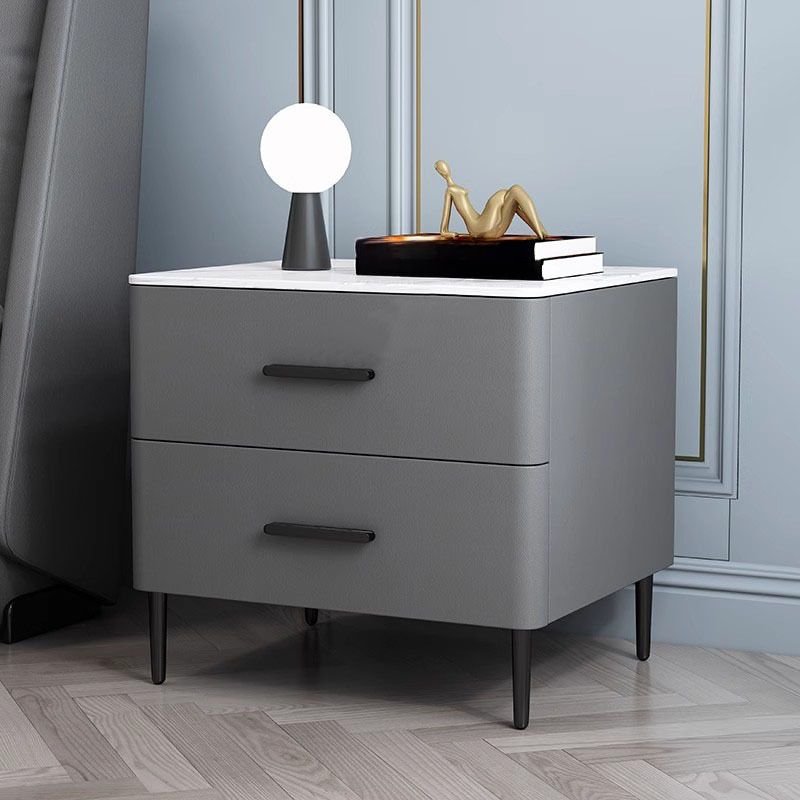 2 Tiers Casual Sintered Stone Nightstand With Drawer Storage, Dark Gray, 18"L x 16"W x 20"H