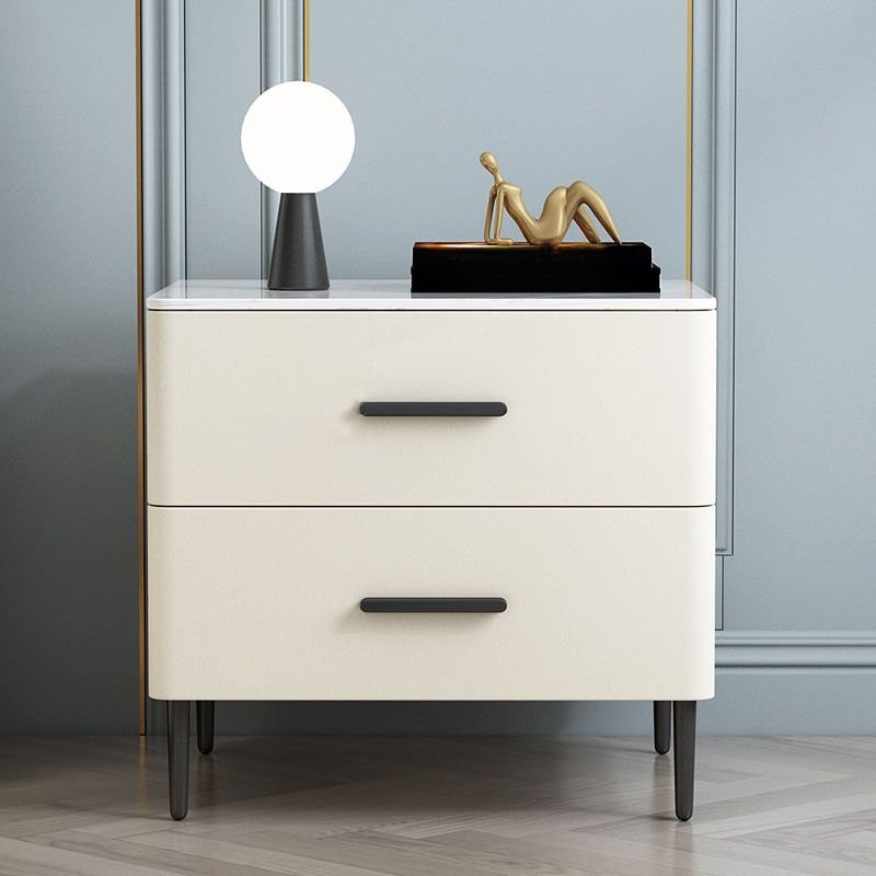 2 Tiers Casual Sintered Stone Nightstand With Drawer Storage, Off-White, 20"L x 16"W x 20"H