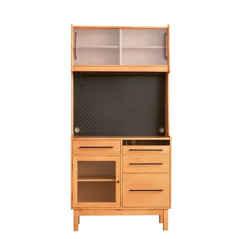 2 Shelves Victorian Unenclosed Storage Microwave Storage Cabinet, Cherry Wood, 33"L x 17"W x 75"H, Handle Included
