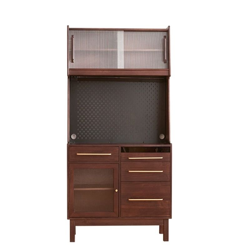 2 Shelves Traditional Open-air Storage Microwave Shelf Cabinet, Walnut, 33"L x 17"W x 75"H, Handle Included