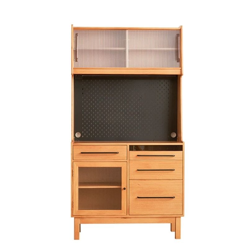 2 Shelves Old School Unsheltered Storage Microwave Shelf Cabinet, Cherry Wood, 39"L x 17"W x 75"H, Handle Included