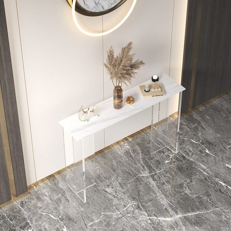 Stylish Rectangular Scratch Resistant White Stone Top Sled Foyer Table , 1 Piece Set, 31"L x 12"W x 31"H
