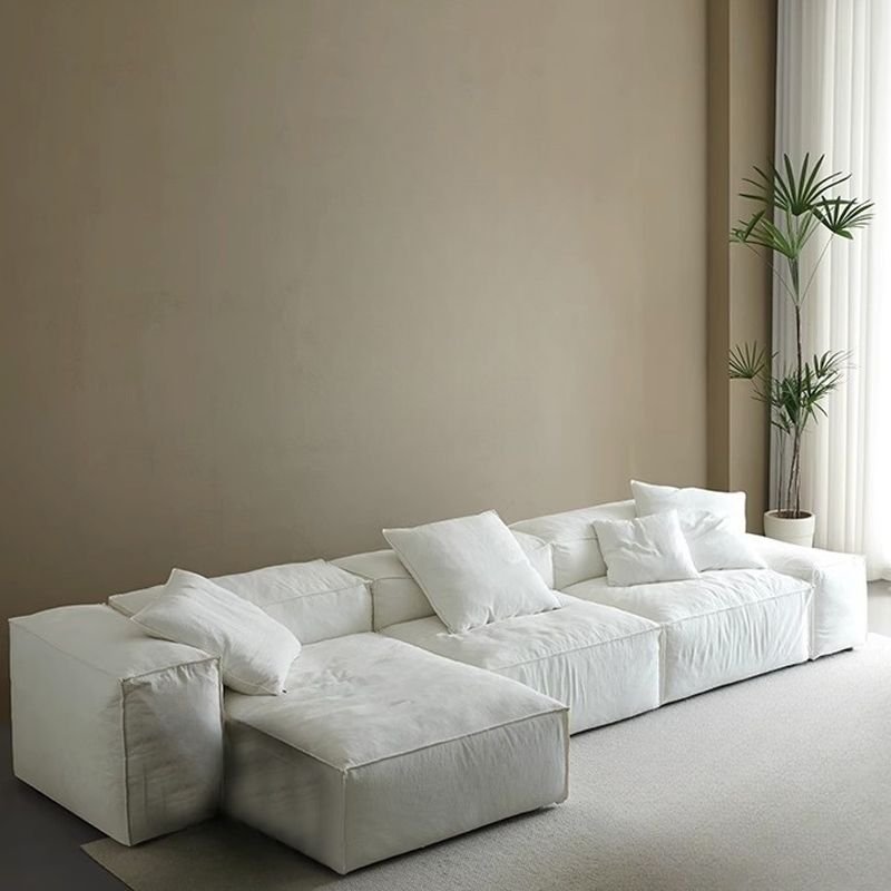 L-Shape Left Sofa Recliner in White with Natural Wood Frame & Concealed Support for Living Room, 141"L x 62"W x 25"H, Linen