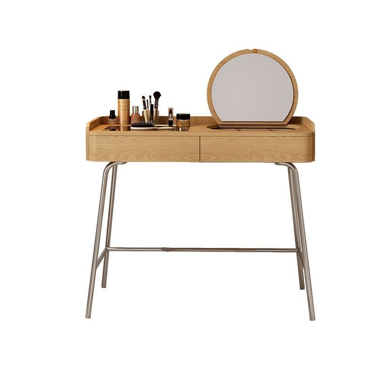 Modish Standard Dressing Table Wood Color Lumber with Flip-Top Mirror, Makeup Vanity & Mirror