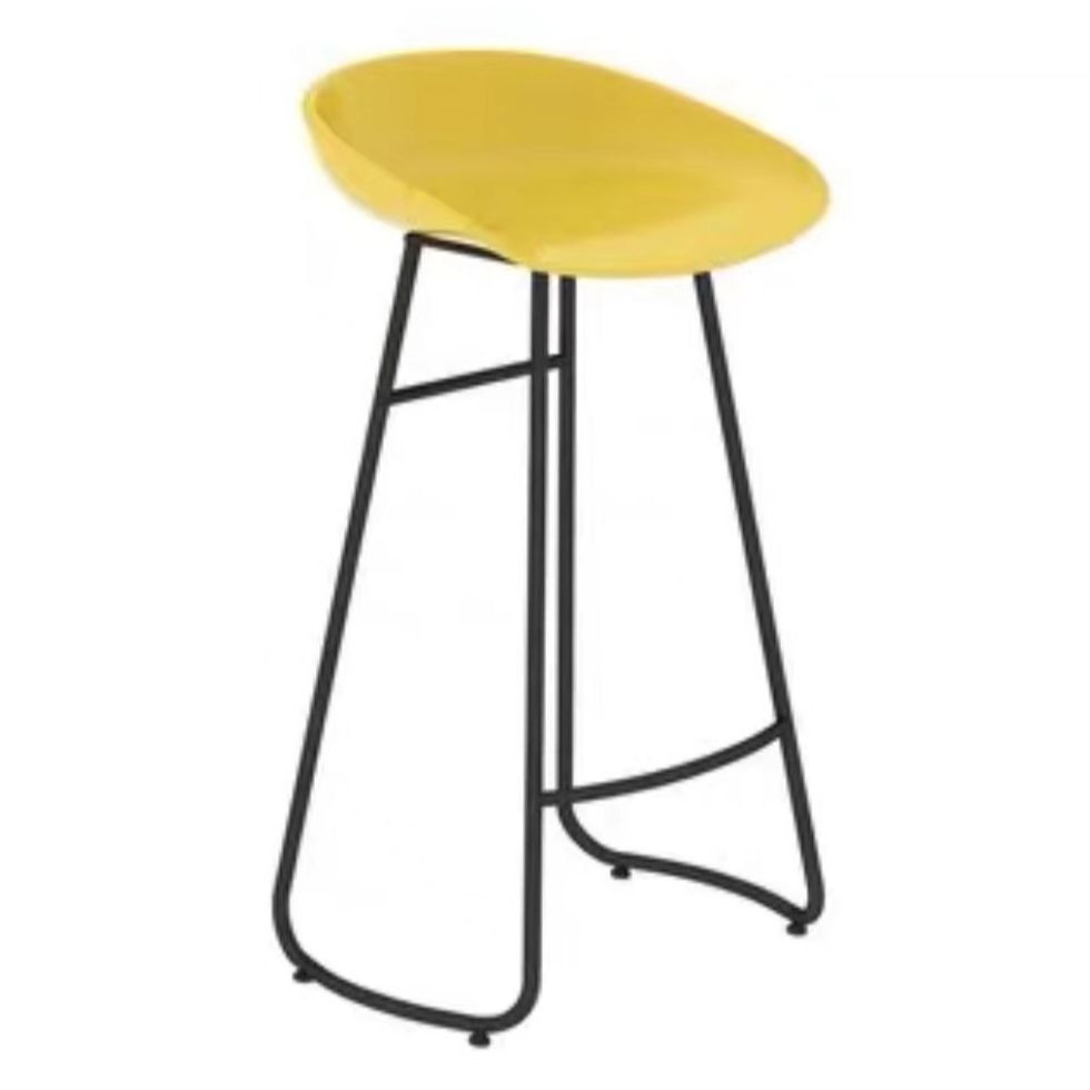 Butter Color Synthetic Barrel Pub Stool with Rear Seat Back and Foot Pedestal in Minimalist Style, Bar Stool(30"H), Yellow