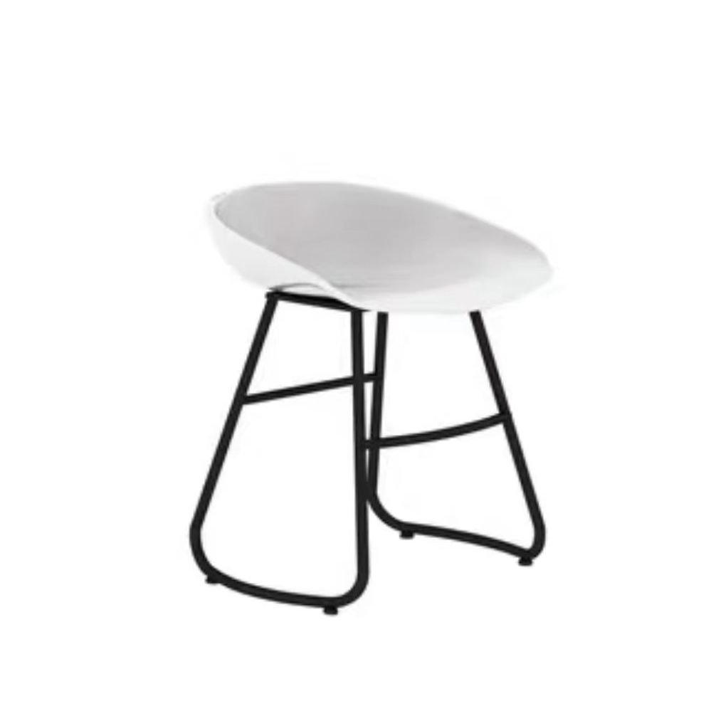 White Synthetic Barrel Pub Stool with Rear Seat Back and Foot Pedestal in Minimalist Style, Short Stool(18"H), White