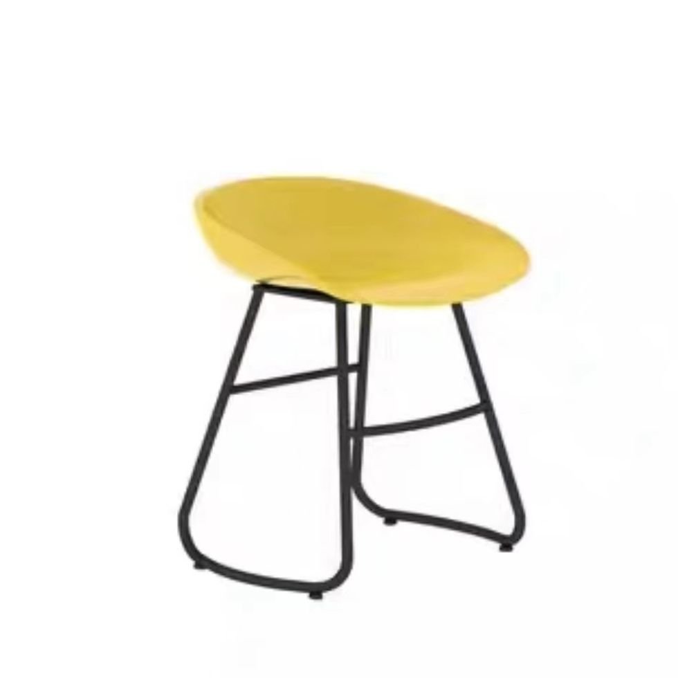 Butter Color Synthetic Barrel Pub Stool with Rear Seat Back and Foot Pedestal in Minimalist Style, Short Stool(18"H), Yellow