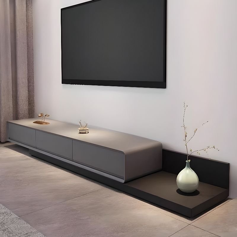 3-Drawer Simple Rectangle Timber TV Stand for Sitting Room, Black/ Gray