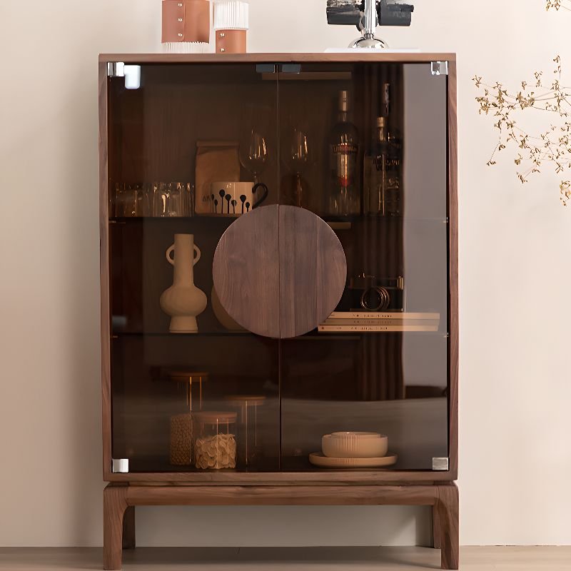 1 Cabinet Detached Rectangular Cocoa Accent Cabinet with Alterable Shelf, Glass-panel Door & Cup Pull Handle, 31"L x 16"W x 46"H