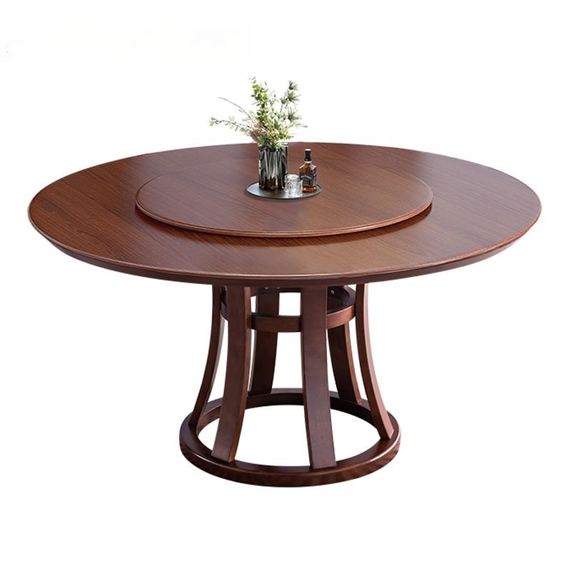 Art Deco Stump Base Cocoa Orbicular Natural Wood Dining Table Set with a Rotatable Tabletop, Table, 1 Piece, Brown, 47.2"L x 47.2"W x 29.5"H