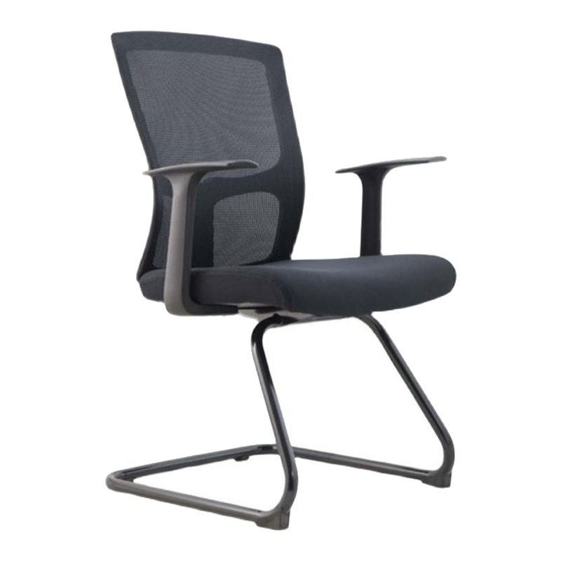 Minimalist Ergonomic Upholstered Waterfall Seat Office Chairs in Black with Back and Fixed Arms, Black, Casters Not Included