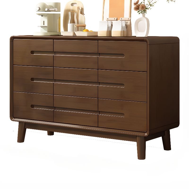 Art Deco Light Wood Horizontal Console Dresser 9 Drawers Hardwood for Bedroom, Nut-Brown