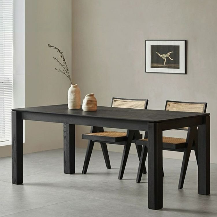 Art Deco Rectangular Solid Wood Fixed Dining Table Set in Coal with 4 Legs for Seats 8, 1 Piece, 70.9"L x 31.5"W x 29.5"H, Not Available, Table