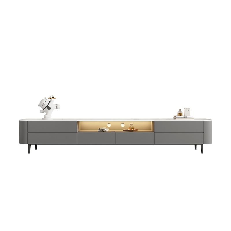 Dove Grey Sintered Stone Countertop TV Stand with 4-Drawer, Uncovered Storage, Shelf and Cable Management for Parlor, 79"L x 16"W x 20"H