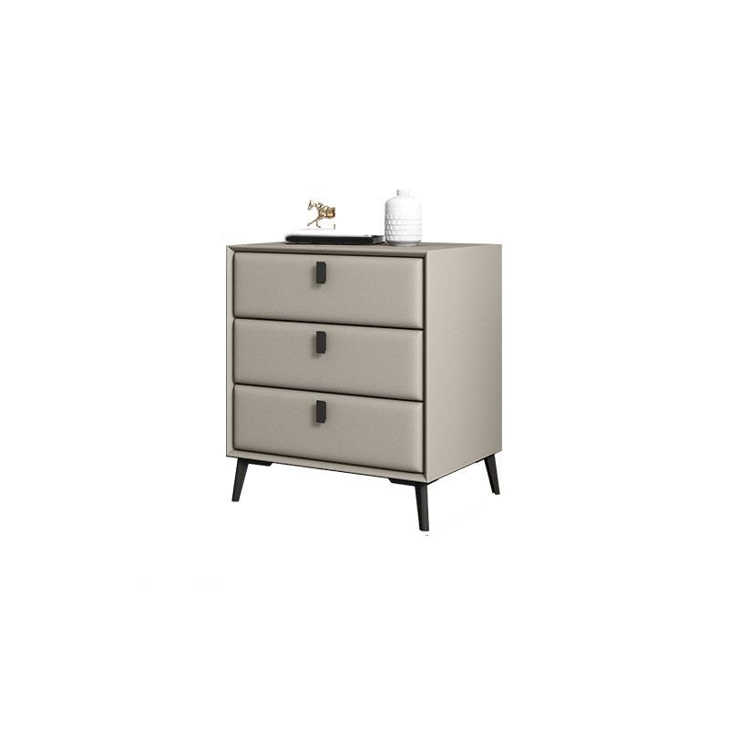 Trendy Solid Wood Top Nightstand With Drawer Storage with 3 Drawers & Leg, Khaki, 18"L x 16"W x 24"H