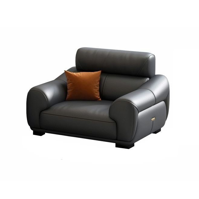 Innovative Modern Black Leather Sofa with Sloped Arms and Cushion Back - Full Grain Cow Leather Latex & Sponge 49"L x 35.5"W x 32"H Horizontal