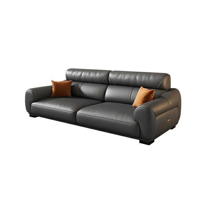 Innovative Modern Black Leather Sofa with Sloped Arms and Cushion Back - Full Grain Cow Leather Latex & Sponge 75"L x 35"W x 32"H Horizontal