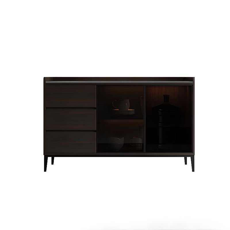 1 Shelf & 3 Drawers & 3 Doors Midnight Black Faux Marble Narrow Sideboard with Cabinets, 47"L x 16"W x 33"H